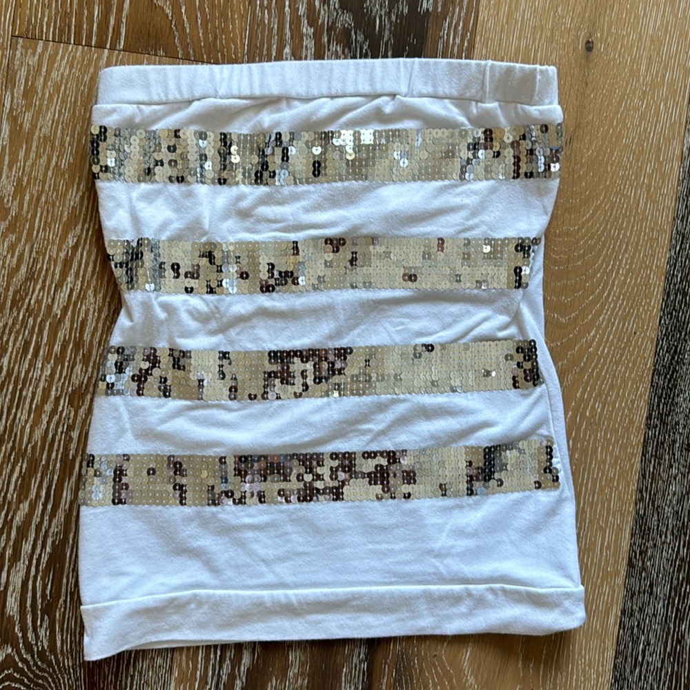 Y2K Bongo Sequin Tube Top size S, white with silver sequin